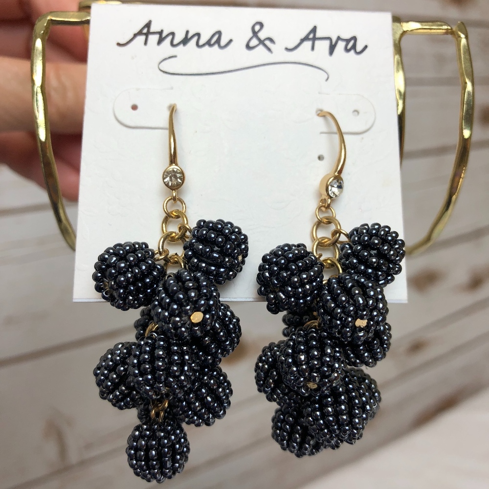 Anna & Ava blue gold beaded ball drop